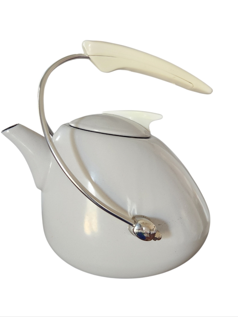 Vintage Noritake Colorwave Gray Enameled Steel MCM Space Age Atomic Tea Kettle